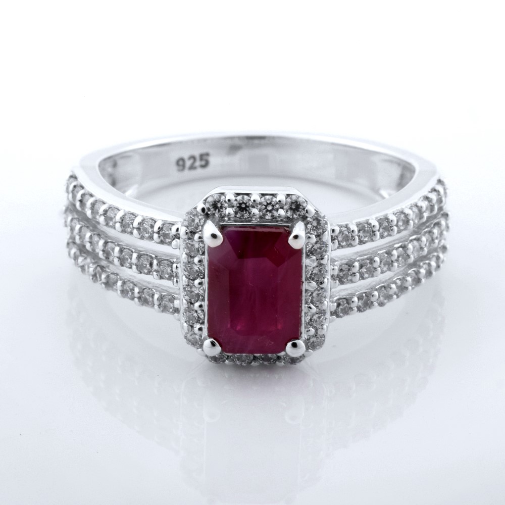 Beautiful Octagon Shape Ruby Silver Ring
