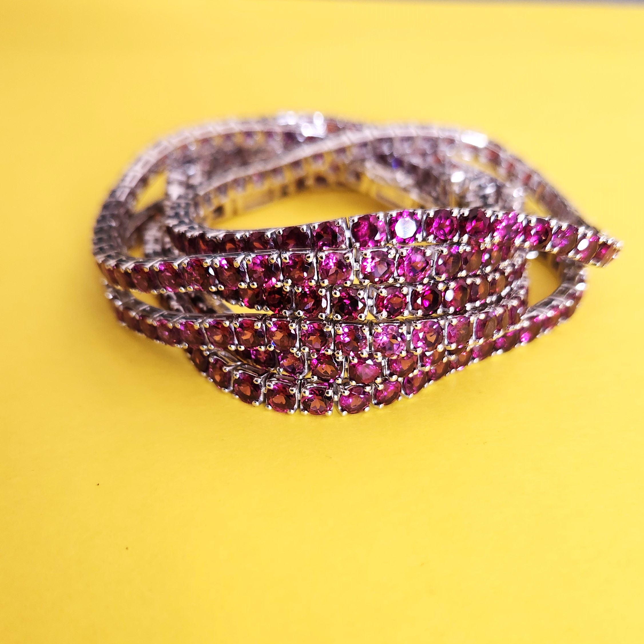 Beautiful Rhodolite Garnet Silver Tennis Bracelet