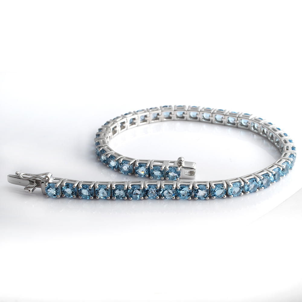 Beautiful Swiss Blue Topaz Silver Tennis Bracelet