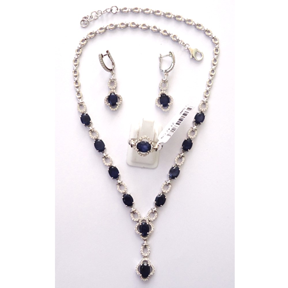 Complete Blue Sapphire Necklace in 925 Silver