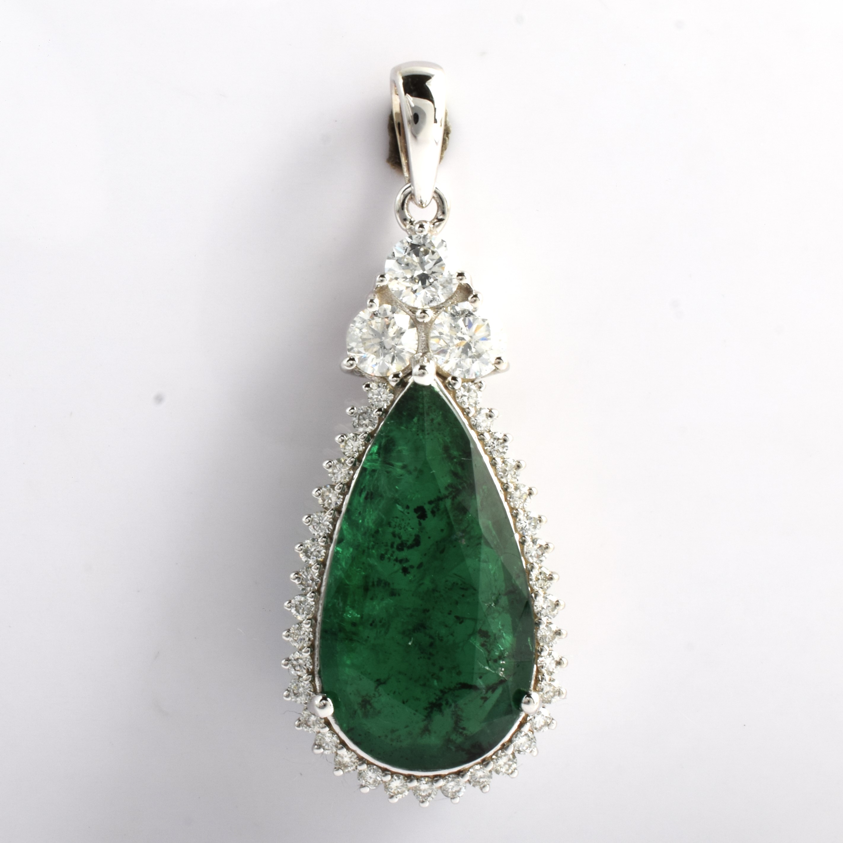 Rare Pear Emerald Diamonds Pendant