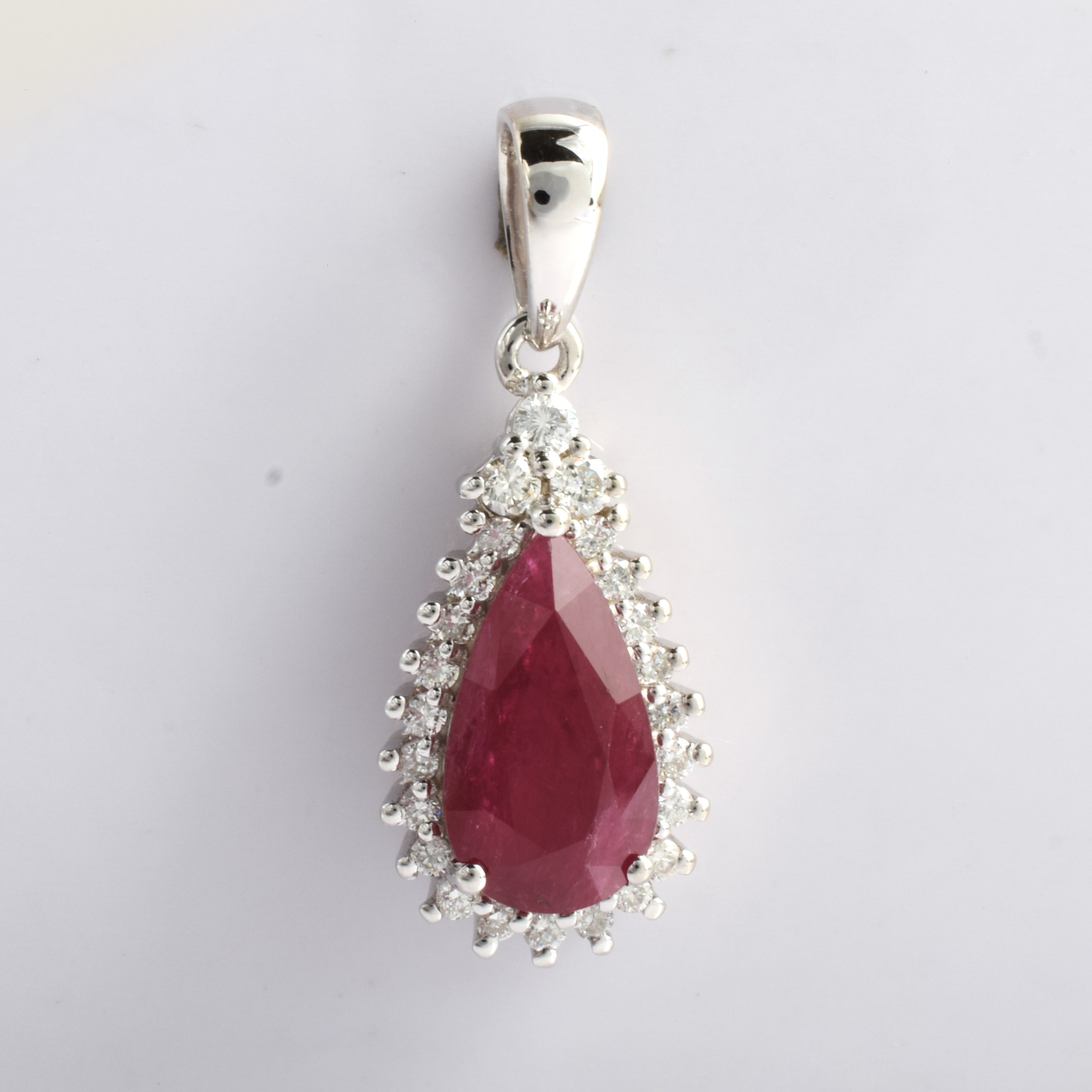 Pear Ruby Diamonds 14K Gold Pendant