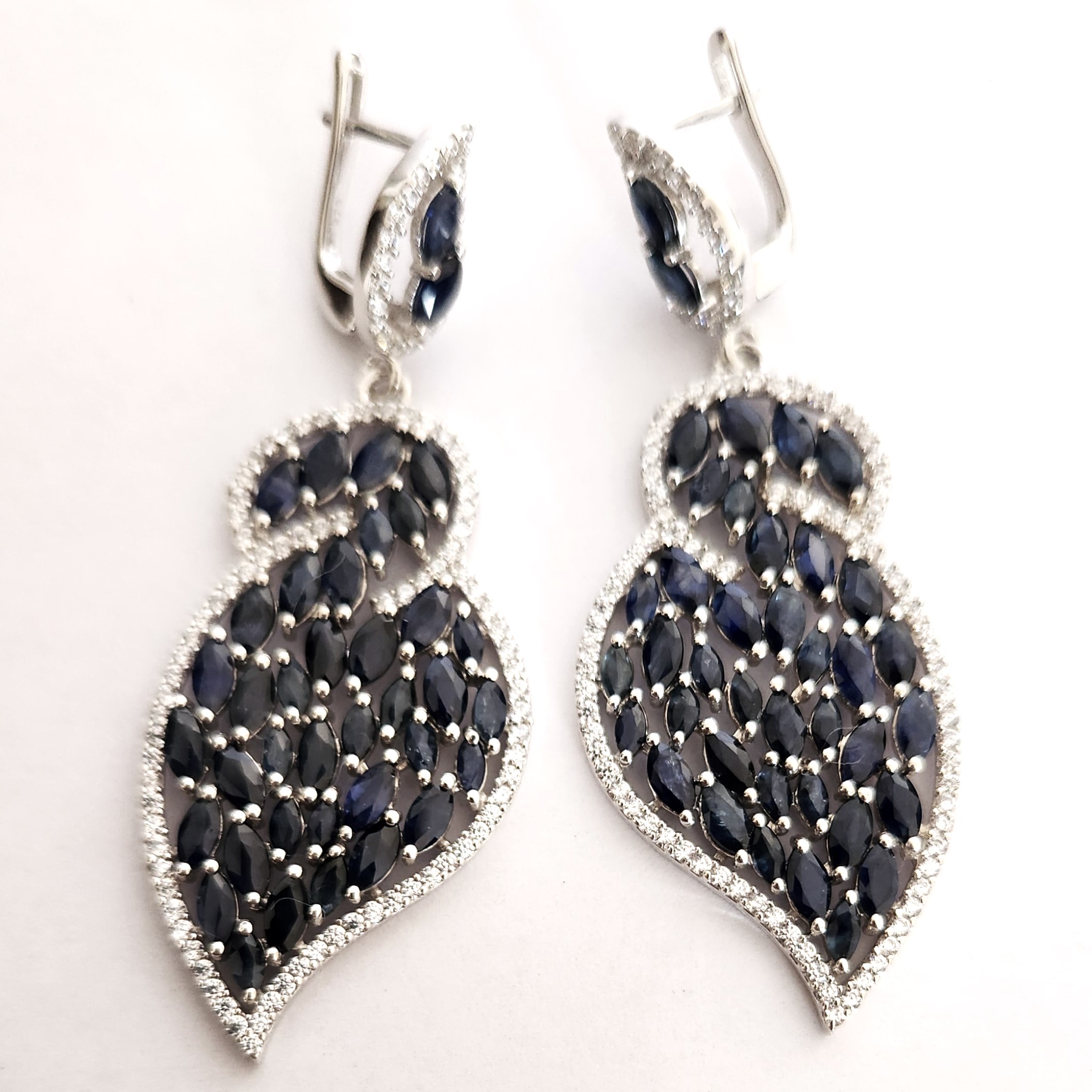 Beautiful Long Blue Sapphire Earrings