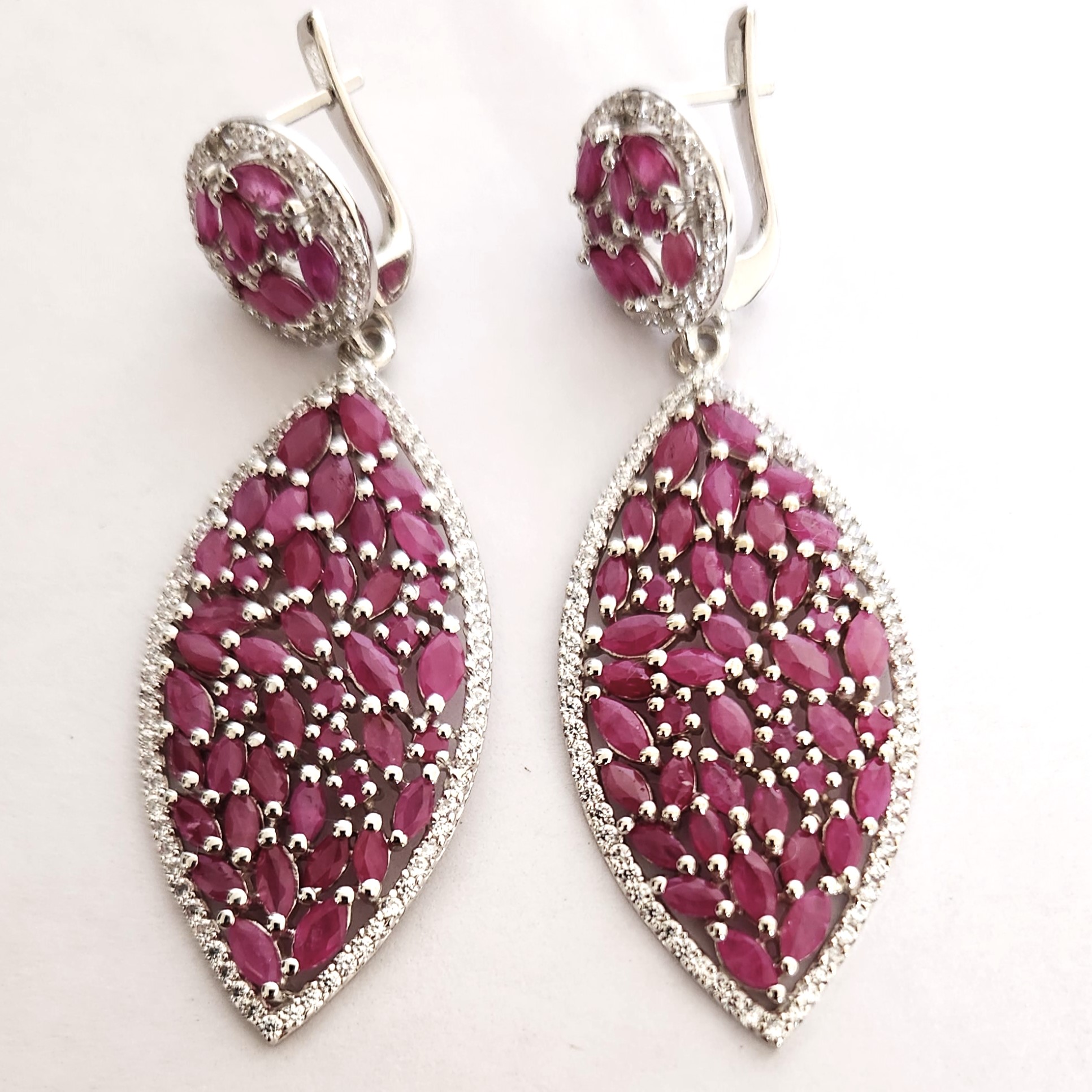 Long Ruby 925 Silver Earrings
