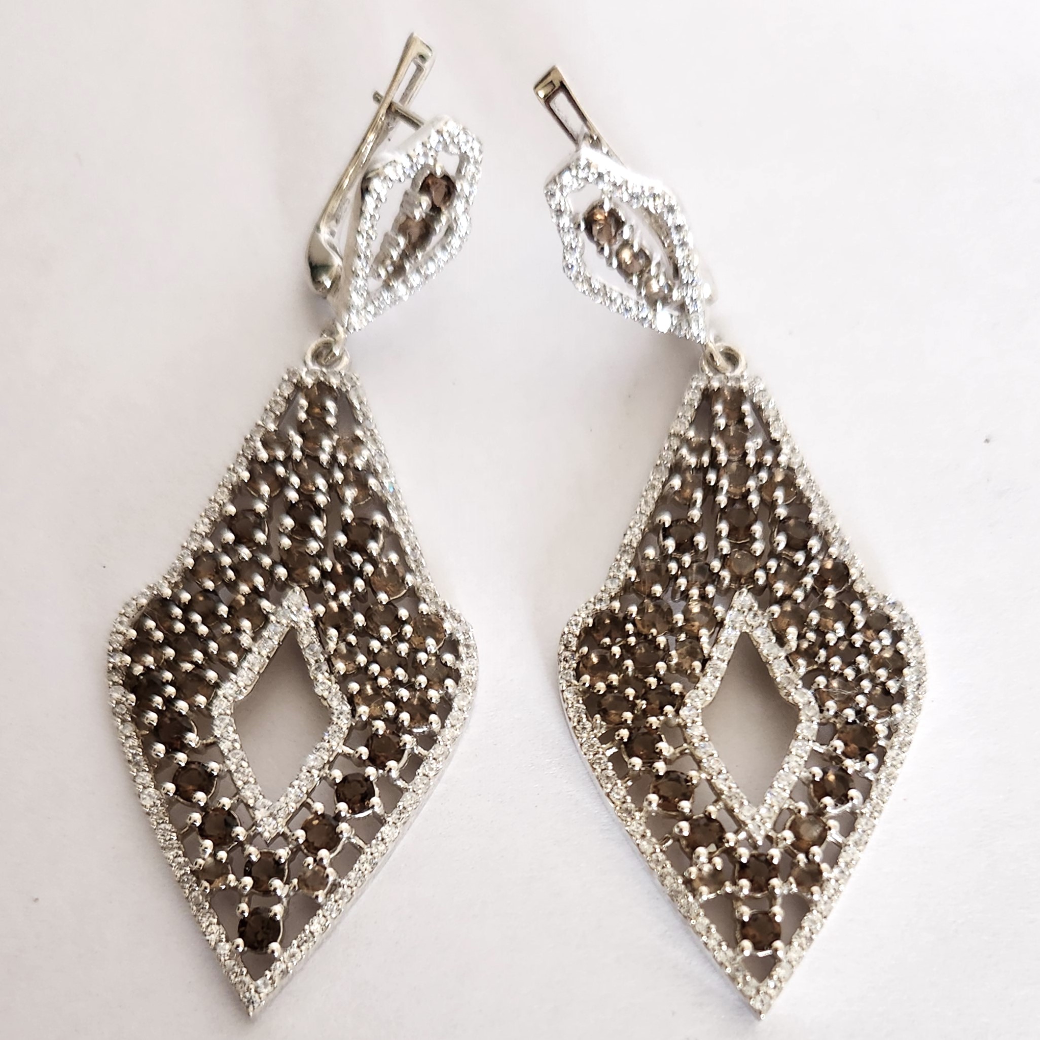 Sterling Silver Rhodium Plated Smoky Quartz Earrings